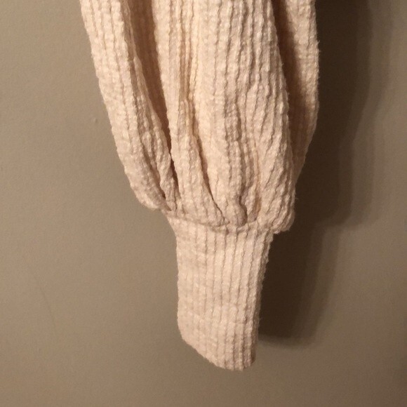 FREE PEOPLE BEACH SZ XS IVORY OVERSIZED RIBBED TIE FRONT LONG SLEEVE TOP - Picture 6 of 9
